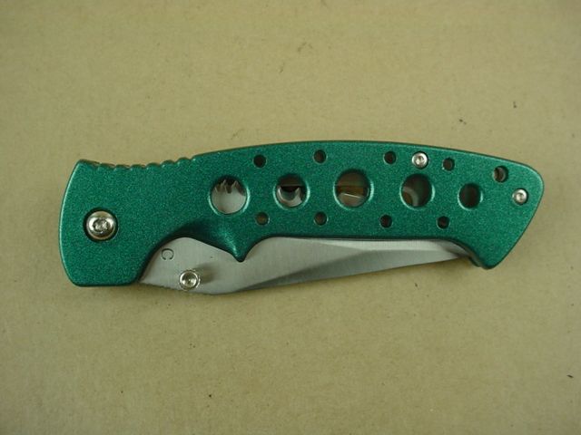 440 C Stainless Steel Survival Pocket Knife w/Green Aluminum Handle 