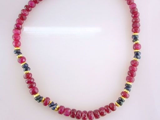   Victorian 65 Carat Genuine Ruby & Sapphire 22K Gold Ladies Necklace