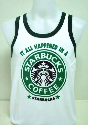 Starbucks Coffee White G Singlet Vest T shirts size L  