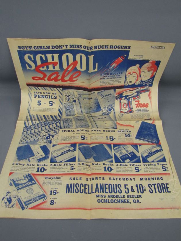 Vintage BUCK ROGERS SCHOOL SALE Newspaper Ad Poster  