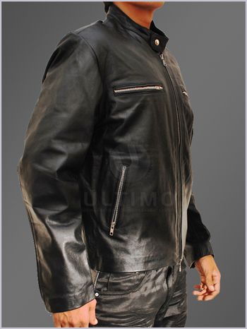 Classic Slim Fit Mens Rider Black Bomber Genuine Leather Jacket  