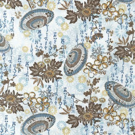 FABRIC FORMOSA Asian TEXT Japanese Chinese PARASOL Cherry Blossoms 