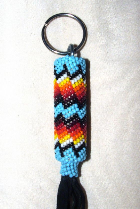 Beaded Keyring Native American Made Peyote Stitch on Black leather 8 