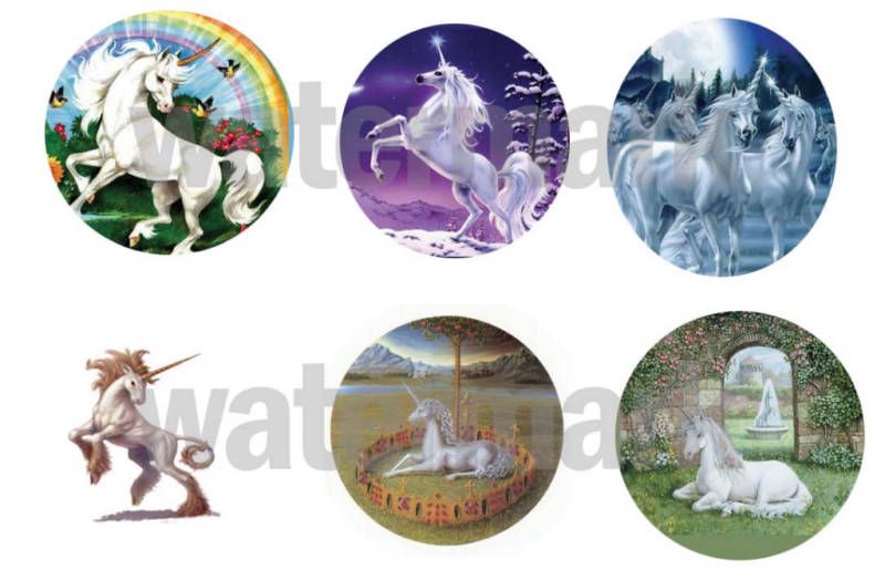 UNICORNS SET OF 6 ONE INCH BUTTONS 1 Pins  