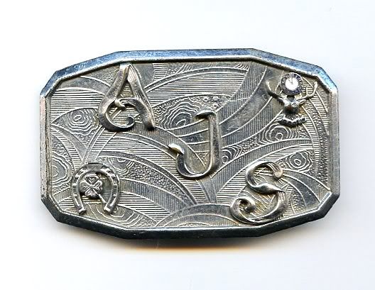 Vtg Deco 1920s Silver Tone Initial AJS Horseshoe & BPOE Elks Mens Belt 