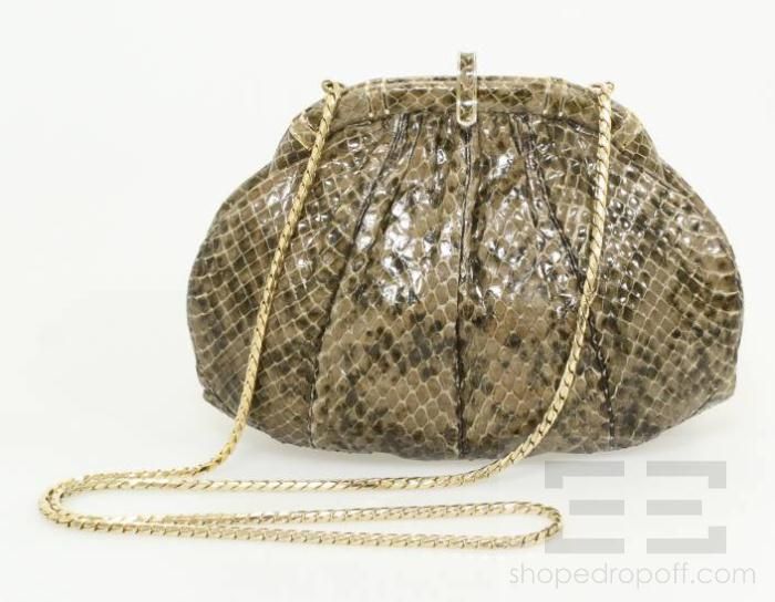Judith Leiber Vintage Brown And Black Snakeskin Clutch Handbag  