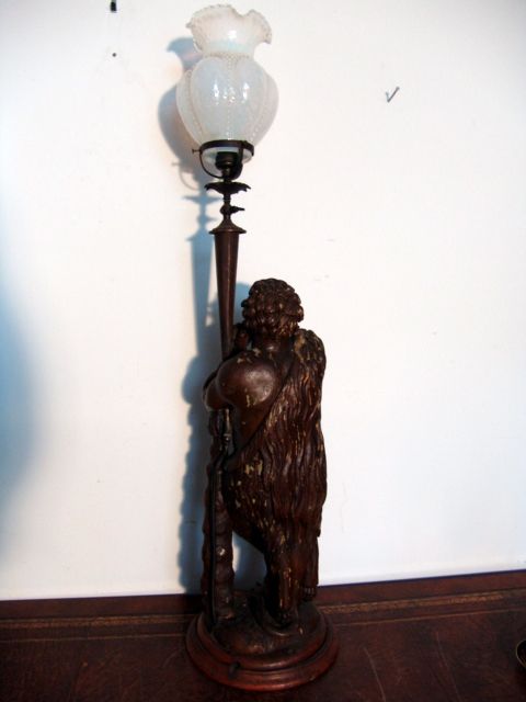 Antique Gas fixture Hercules carved wood Newel post lamp 35 inch 