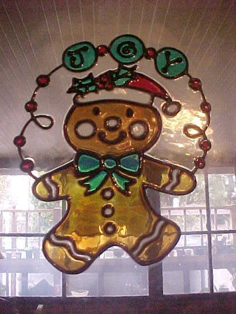Gingerbread Man JOY sign Stained Glass Window Cling  