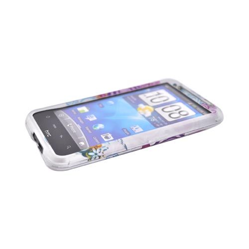 For HTC Inspire 4G Colorful Flower Silver Rubber Hard Shell Case Cover 