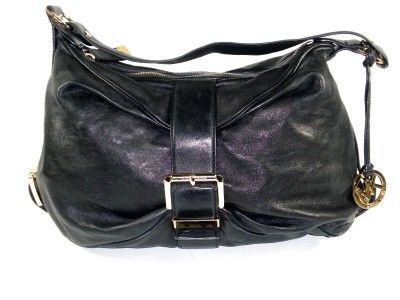 Michael Kors Black Leather Heidi Womens Large Satchel Shoulder Handbag 
