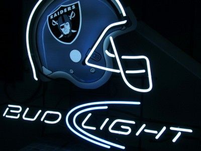 Bud Light Beer Oakland Raiders Logo NFL Football Helmet Neon Sign Bar 