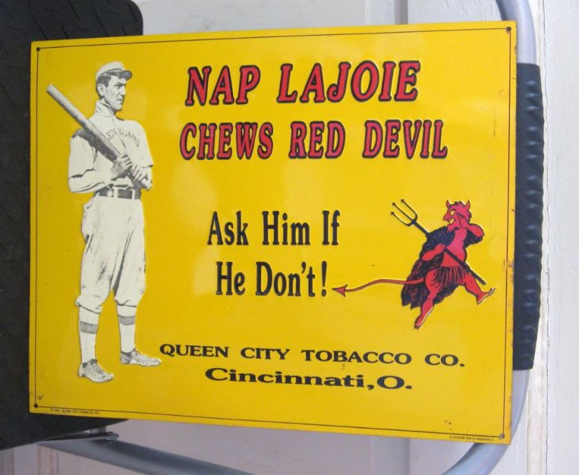   Chewing Tobacco Metal Tin Sig VTG Embossed Nap Lajoie Baseball Store