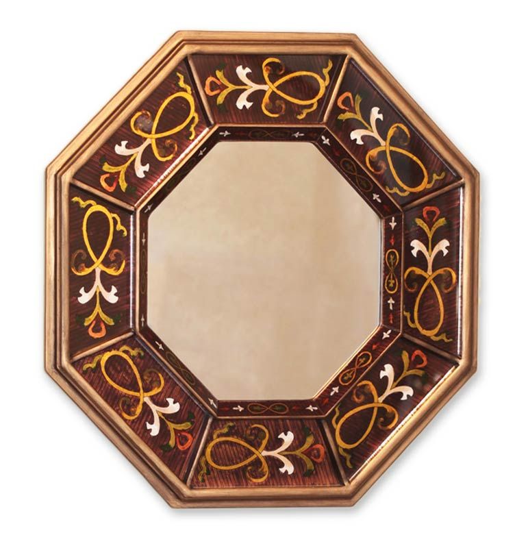 RIBBONS of GOLD Reverse Painted Glass MIRROR NOVICA Pottery & Glass 